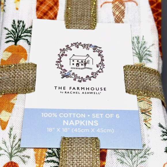 NEW 12 Rachel Ashwell Farmhouse Plaid Carrots Napkin Set Spring Easter Garden - Picture 3 of 4